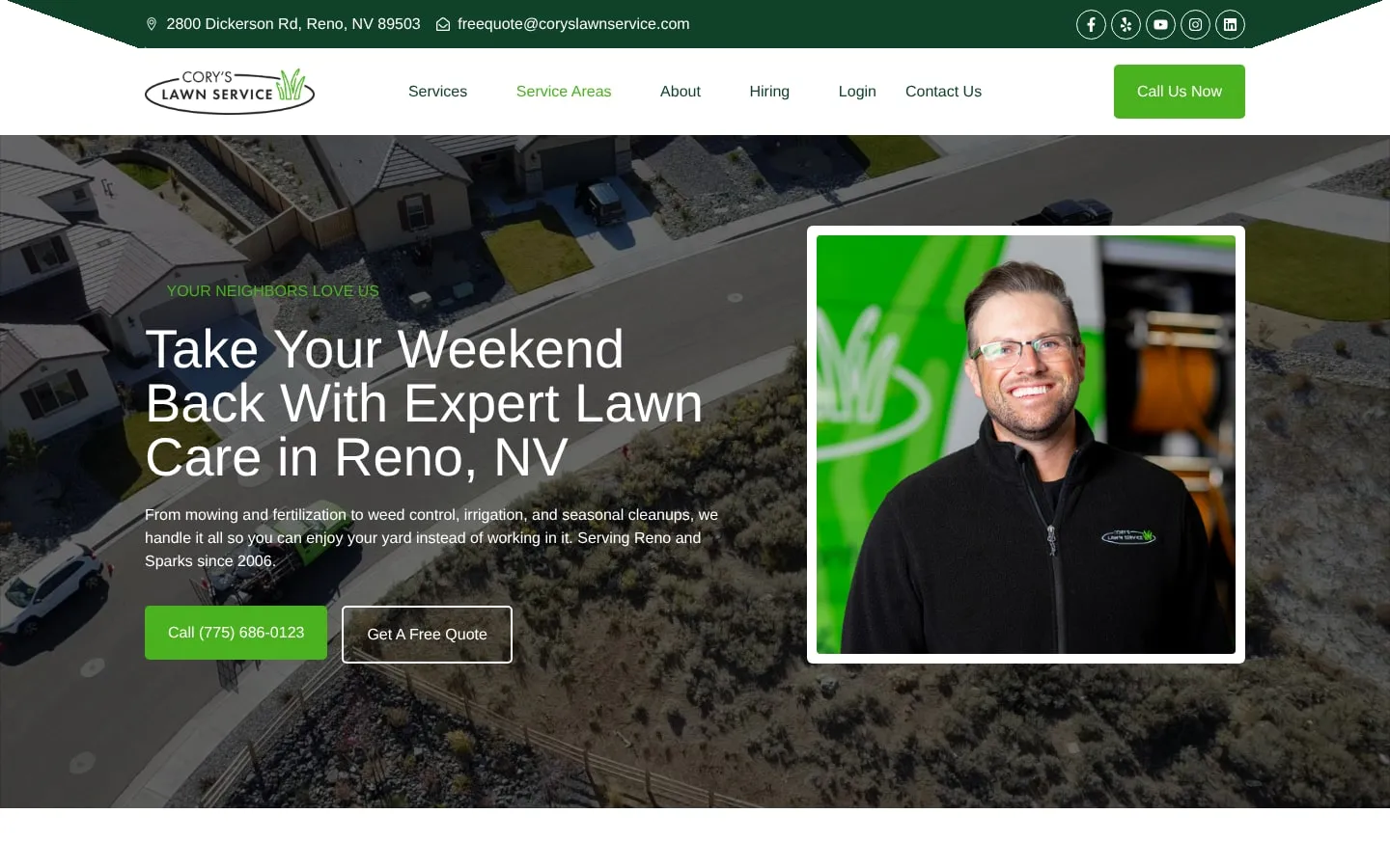 Homepage of the Cory’s Lawn Service website