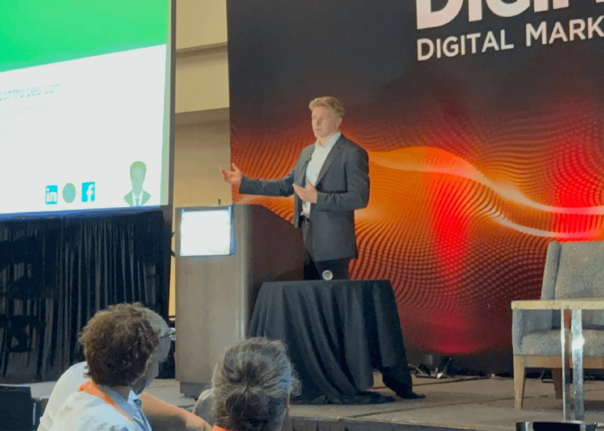 Dan Leibrandt speaking about pest control SEO at DigiMarCon