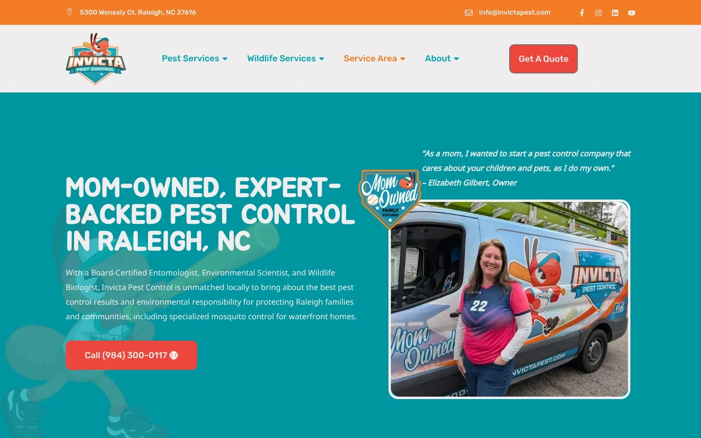 Homepage of the Invicta Pest Control website